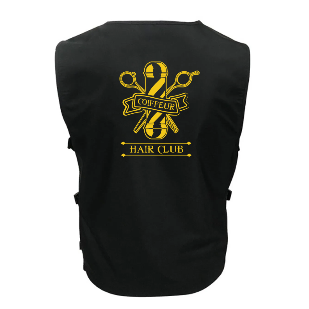 Ayobi Atak Yelek Berber Önlüğü Siyah Renk Hair Club Logo Baskılı