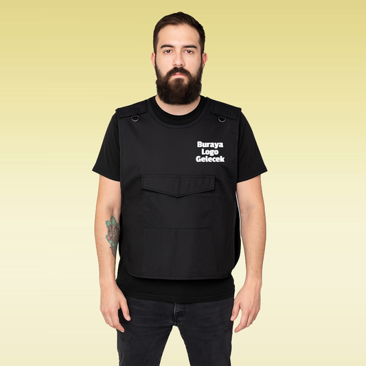 Ayobi Kişiye Özel Atak Yelek Berber Önlüğü Siyah Renk Özel Üretim Firma Logo Baskılı
