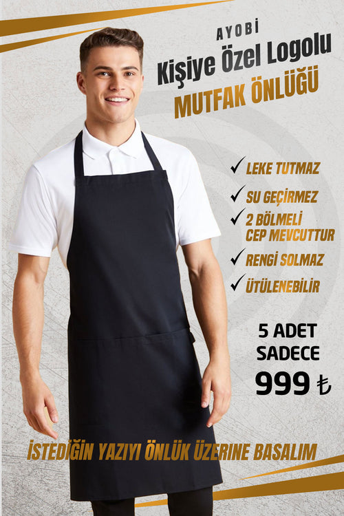 Mutfak Önlük Kişiye Özel Özel Üretim Firma Logo Baskılı 5 ADET PAKET
