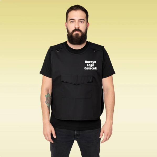 Ayobi Kişiye Ozel Atak Yelek Berber Önlüğü Siyah Renk Özel Üretim Firma Logo Baskılı