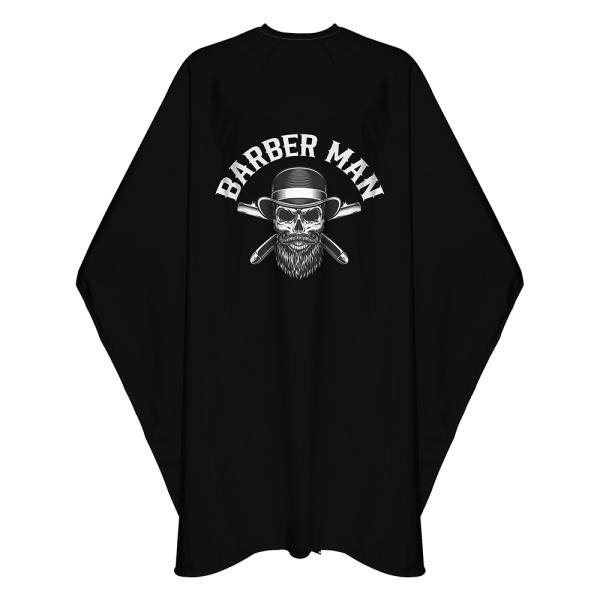 Ayobi Berber Önlüğü Penuar Taffeta Kumaş Siyah Renk Barber Man Baskılı Tıraş Saç Kesim Önlüğü